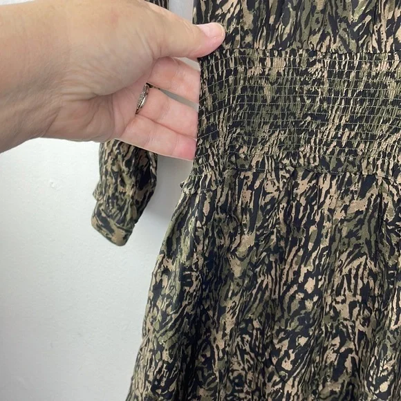 Rails Jasmine Olive Static Womens Printed Smocked Mini Dress Size M